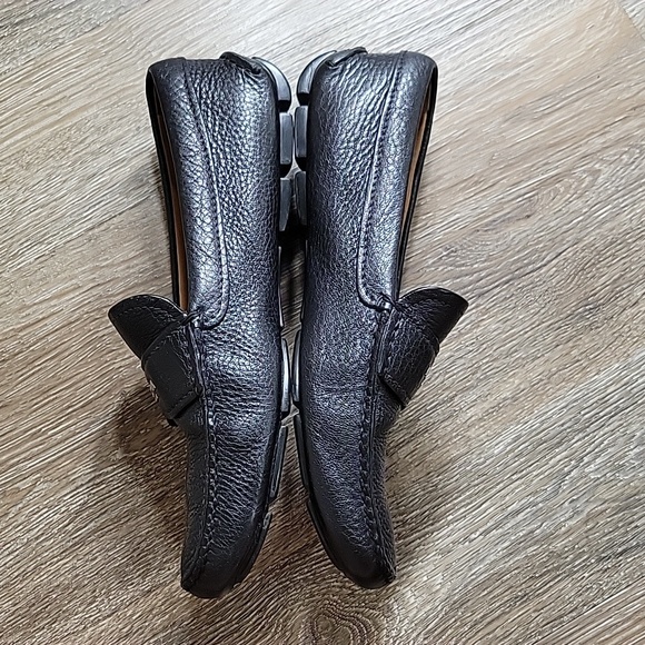 Prada Milano Black Pebbled Leather Penny Loafers Driver Shoes Logo Men's 5 GUC - Picture 4 of 13